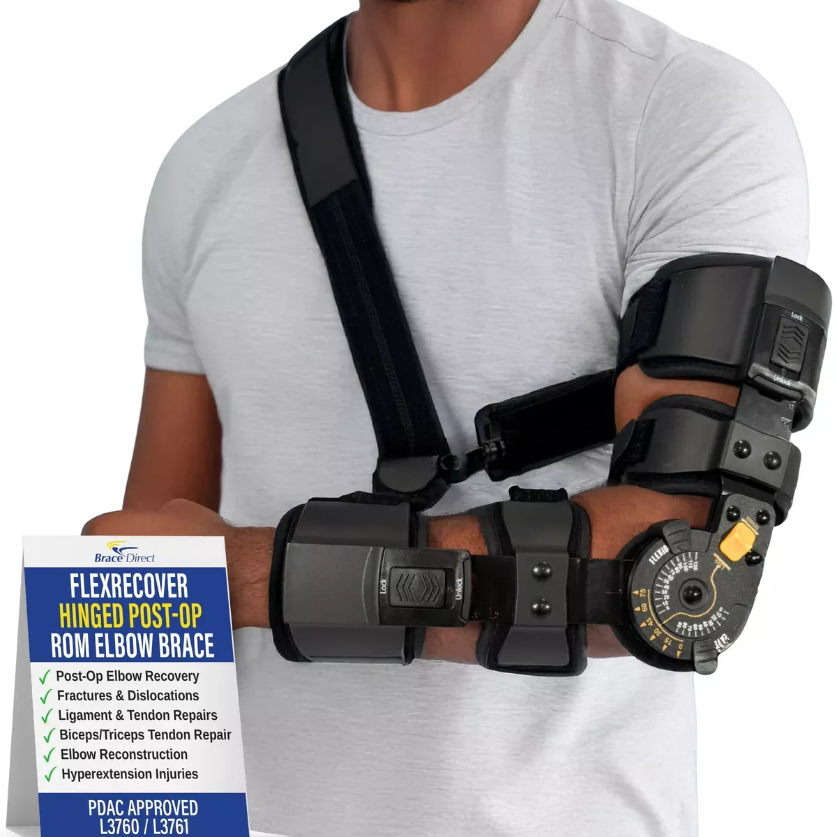 Brace Align FlexRecover Hinged ROM Elbow Brace with Sling - Post-Op Adjustable Support PDAC L3760 L3761