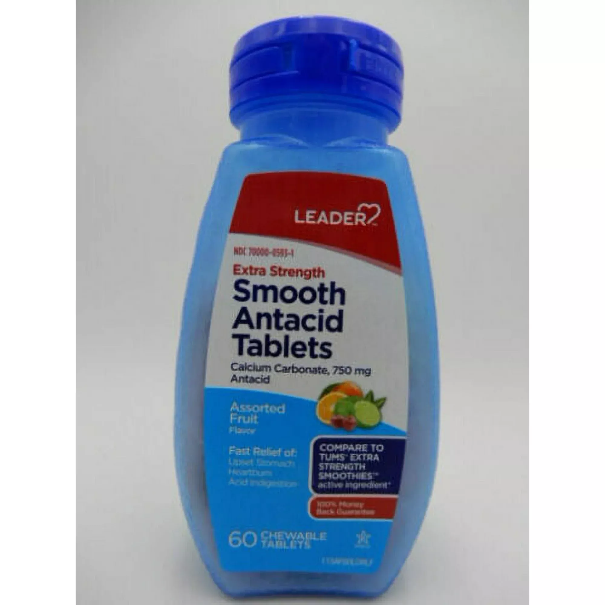 Leader Smooth Antacid Calcium Carbonate 750Mg, Fruit Chewable Tablets, 60 Ea, 3 Pack